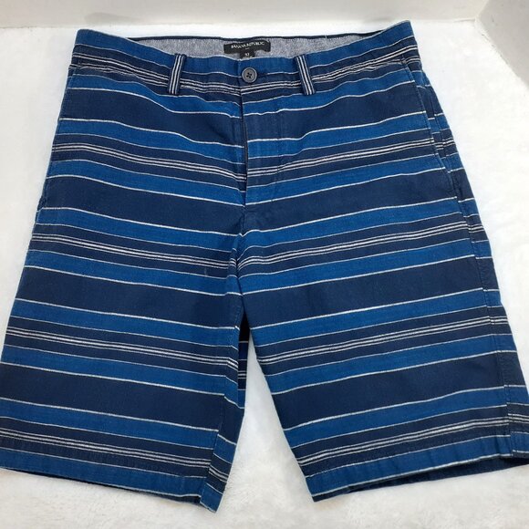 Banana Republic Shorts Mens Size 32 Striped Cotton Blue White Chino - Picture 1 of 8